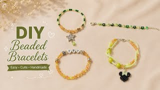 DIY Beaded Bracelet Yellow 💛🤍🤩 #beads #bracelets #jewerly #Tutorial #diy
