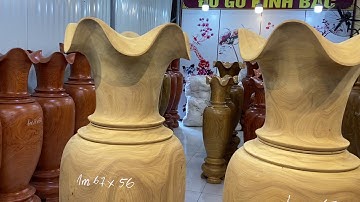 Cặp Lục Bình nguyên khối 1m7 gỗ cẩm vàng vẫn để nguyên mộc | Đồ Gỗ Kinh Bắc