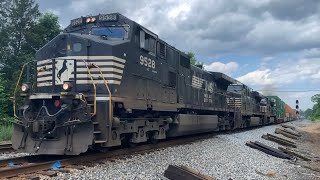 NS Intermodal Train 218 flies through Harrisburg NC with NS leader 9528 (5-8-2021)