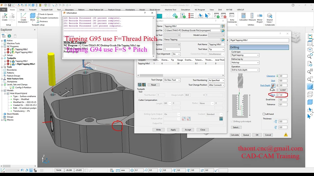 Powermill Edit Post Processor for Tapping