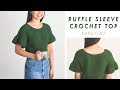 Crochet ruffle sleeve sweater top tutorial