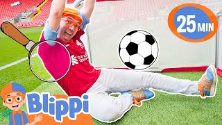 detective blippi finds a soccer ball educational videos for kids