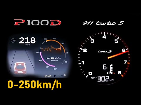 Tesla Model S P100D Vs Porsche 911 TURBO S Acceleration Test 0-100 U0026 0-250 Km/h