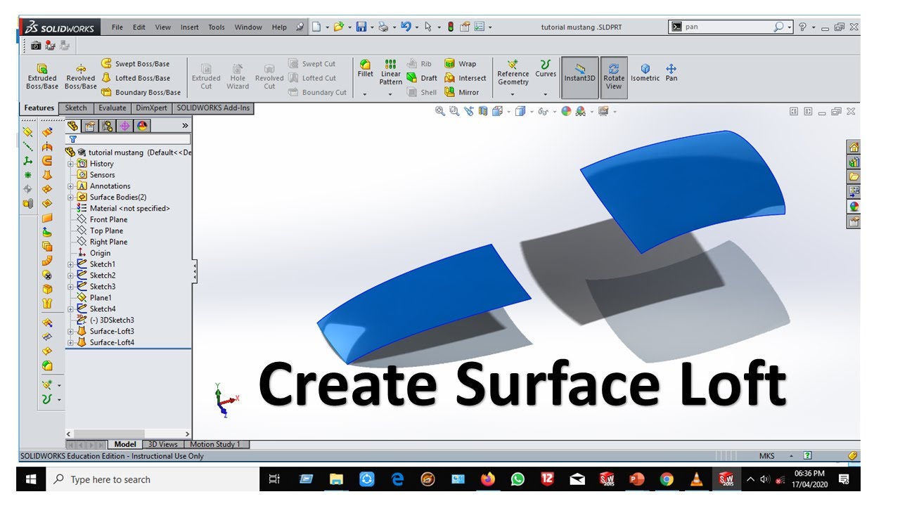 Part 4 Creating rooftop in solidworks by surface loft - YouTube