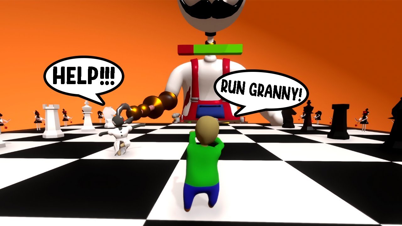 BALDI AND GRANNY FIGHTING GIANT EVIL CHEF in HUMAN FALL FLAT