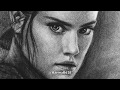 Drawing Rey. Star Wars. Last Jedi. Charcoal. Time-lapse. Daisy Ridley.