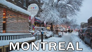 Beautiful Winter Walk in Montreal, Quebec. Cozy Ambiance After Snowfall - December 2023.