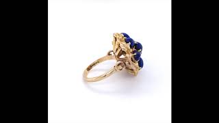 Retro Yellow Gold Cabochon Lapis Daisy Dress Ring Hallmarked London 1971