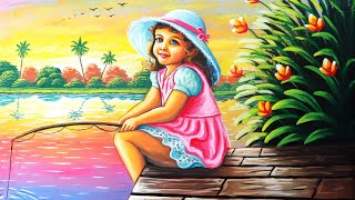 Painting of a beautiful Little girl fishing on a lake | painting 514 by Easy paint with Biswanath 7,932 views 2 months ago 16 minutes