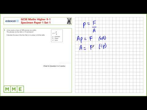 GCSE Maths EDEXCEL Specimen Set 1 Higher     Paper 1   Q2 Force pressure area