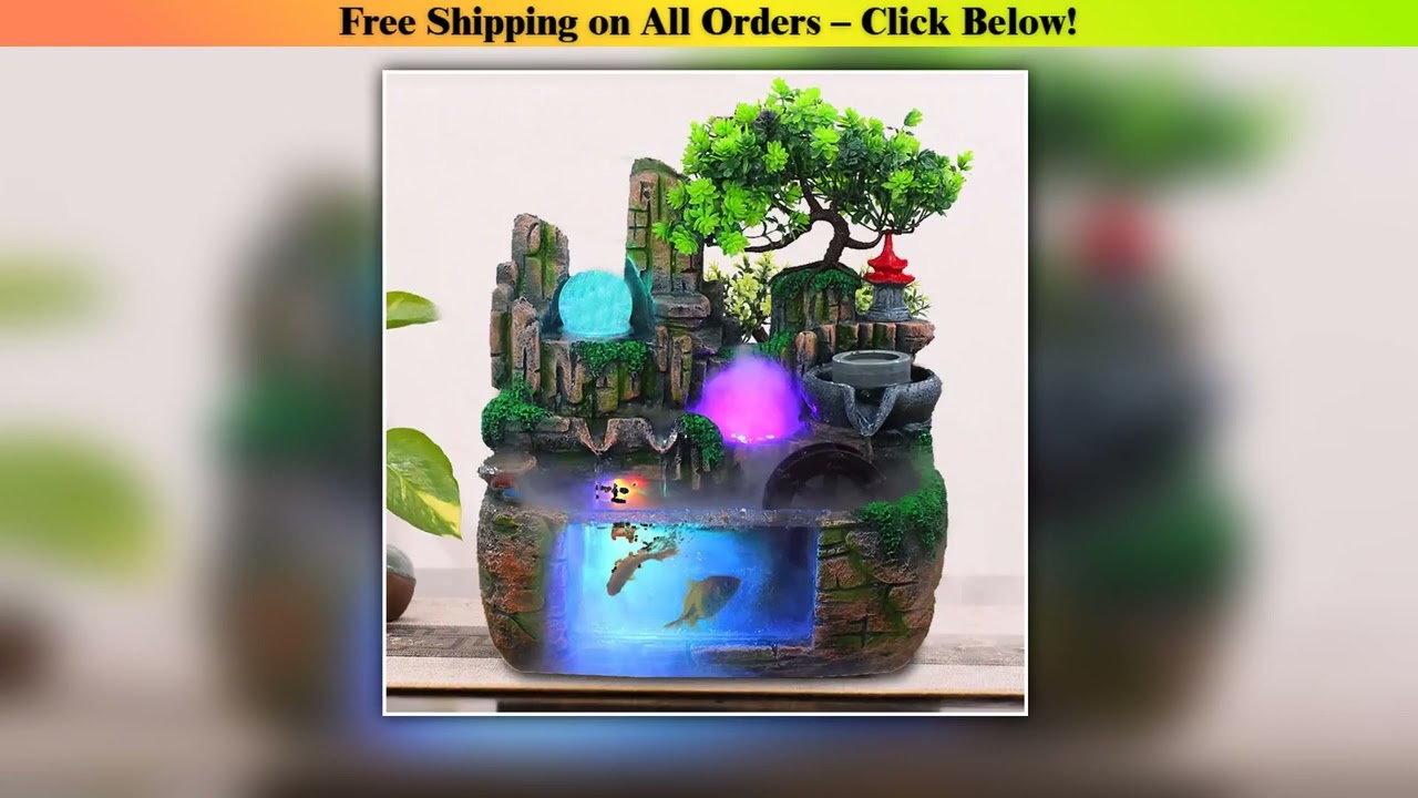 Room Fountain, Waterfall, Table Fountain with LED Lighting and Fog, Room Interior Fountain, Small