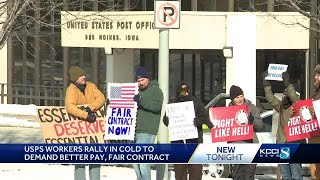 US Postal Service workers rally in front of Des Moines' main post office, demand fair contracts