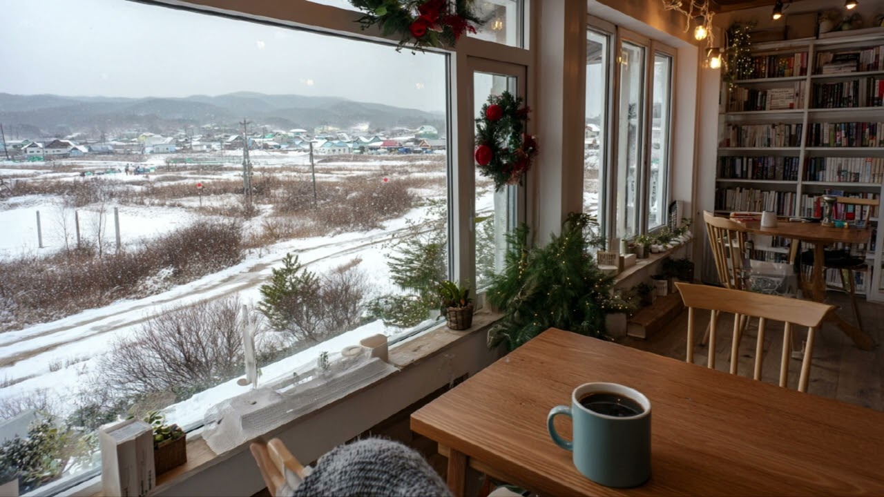 [중간광고없음] 눈 내리는 시골 북카페에서 듣는 겨울 피아노☕❄️📚