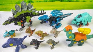 Let's Review dinosaurs Robot Mozasaur, Triceratop, stegosaur, parasaurolopus, Velociraptor, T-Rex 45