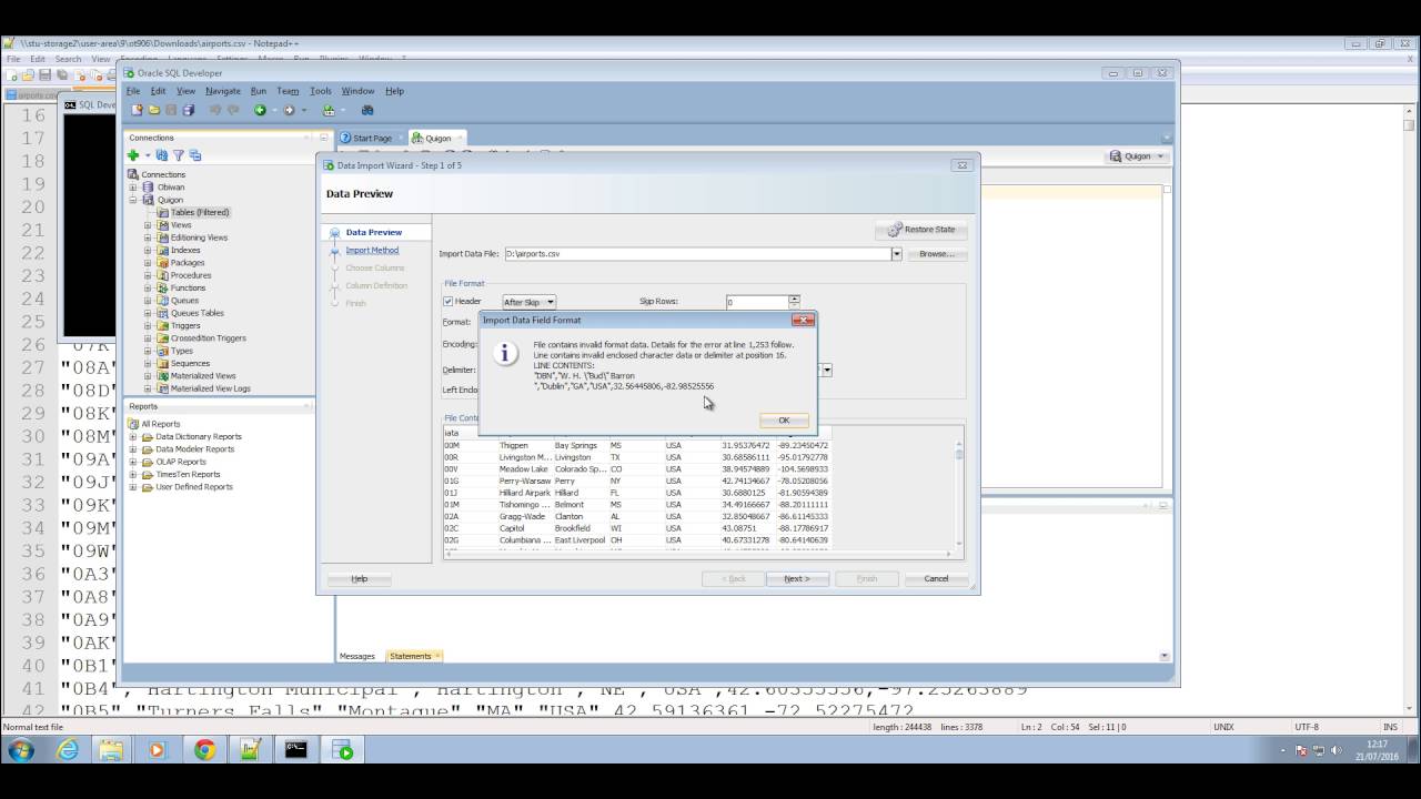 import data from excel to oracle table using toad