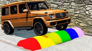 Cars vs Rainbow Speed Bumps - BeamNG.drive