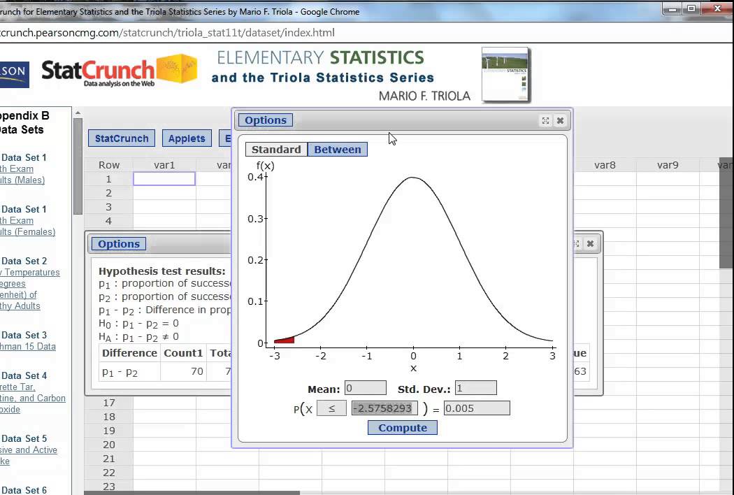 how to make a hypothesis test graph in statcrunch