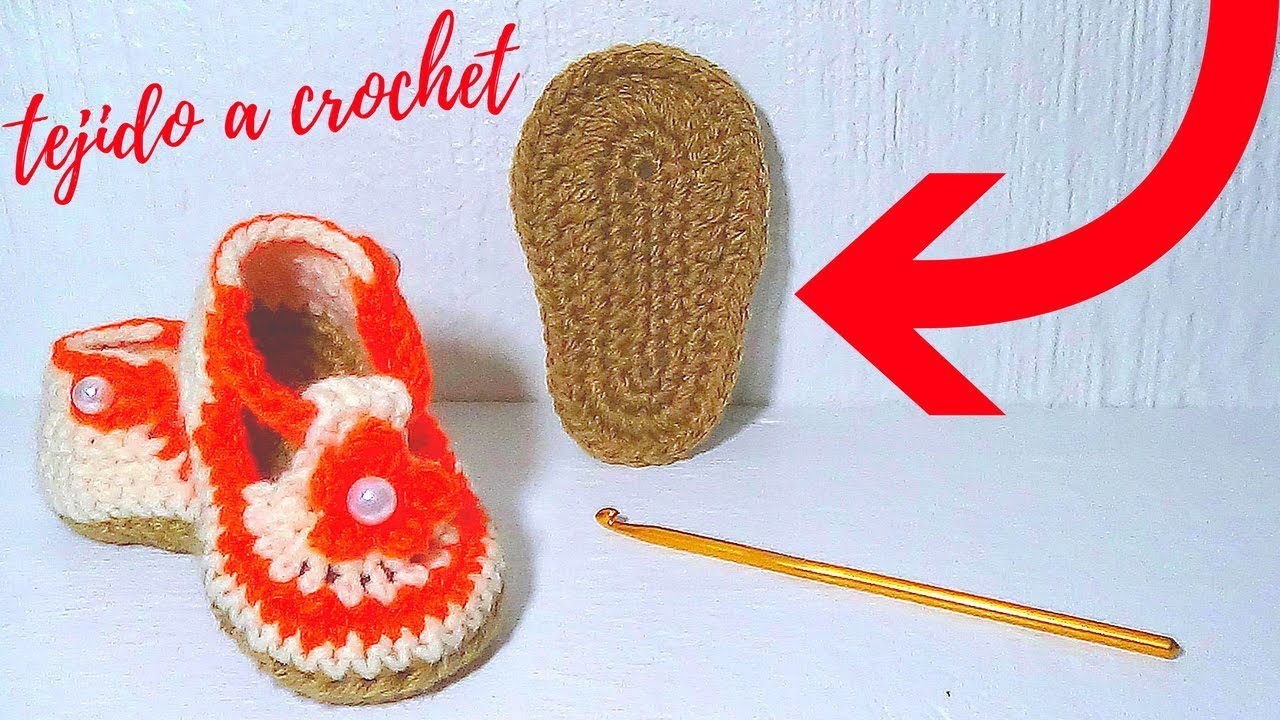 SUELAS TEJIDAS A CROCHET A PASO PARA DE BEBE de 3 a 6 Meses - - YouTube