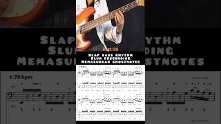 Slap bass rhythm teknik slur descending, memainkan ghostnotes(x) teknik jari kiri menyetop not ¹/16