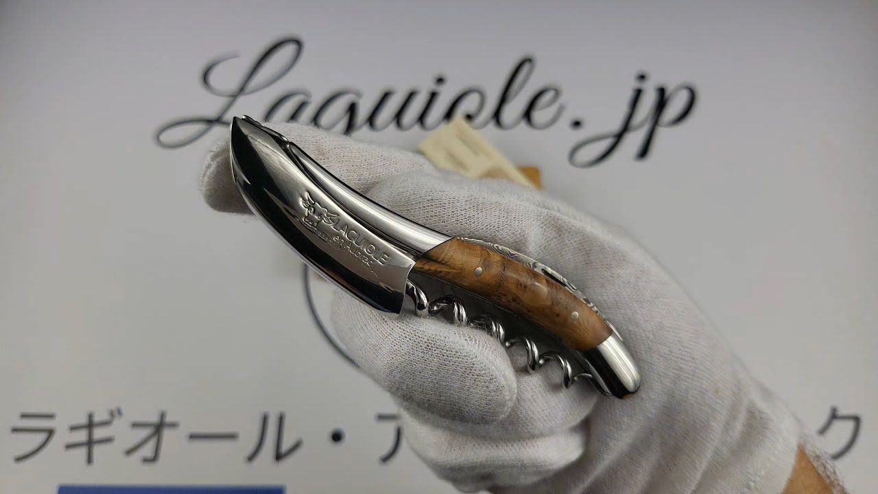 ラギオール ソムリエナイフ、ジュニパーウッドハンドル、ダマスカス