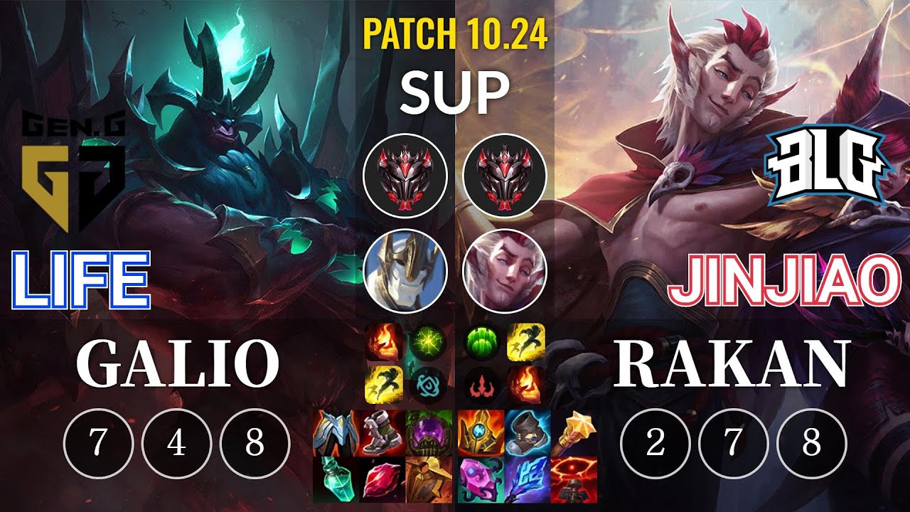 GEN Life Galio vs BLG Jinjiao Rakan Sup - KR Patch 10.24