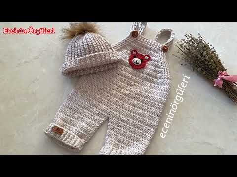Very Cute Crochet Baby Romper / Tığ işi Ayı Aplikli Bebek Tulumu / Unisex Model Tulum / 3-6 ay için