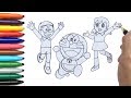 Cara Menggambar Doremon, Nobita dan Shizuka | Menggambar dan Mewarnai untuk Anak-anak