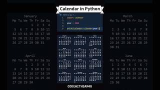 calendar in python 2k26. #coding #python #reels #calendar #2026