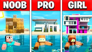 NOOB vs PRO vs GIRL FRIEND REALISTIC UNDERWATER HOUSE BUILD BATTLE! (Building Challenge)