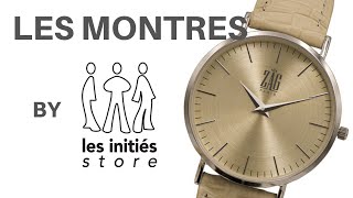 Montre Zag acier doré bracelet cuir façonné croco beige