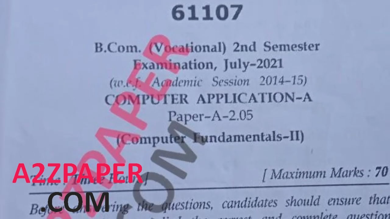 Mdu BCom VOC 2nd Sem Computer Fundamental Question Paper 2021 - YouTube