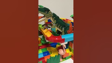 Satisfying Building Blocks Marble Run Surprise! A ferocious Tyrannosaurus 3D block coaster! Short