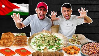 تحدي اكل يوم كامل اردني فلافل فول المنسف لاردني الكنافه النابلسيه وعرايس لحم (Jordanian food)