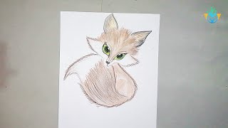 رسم سهل || رسم ثعلب بعين خضراء بطريقة سهله للمبتدئين