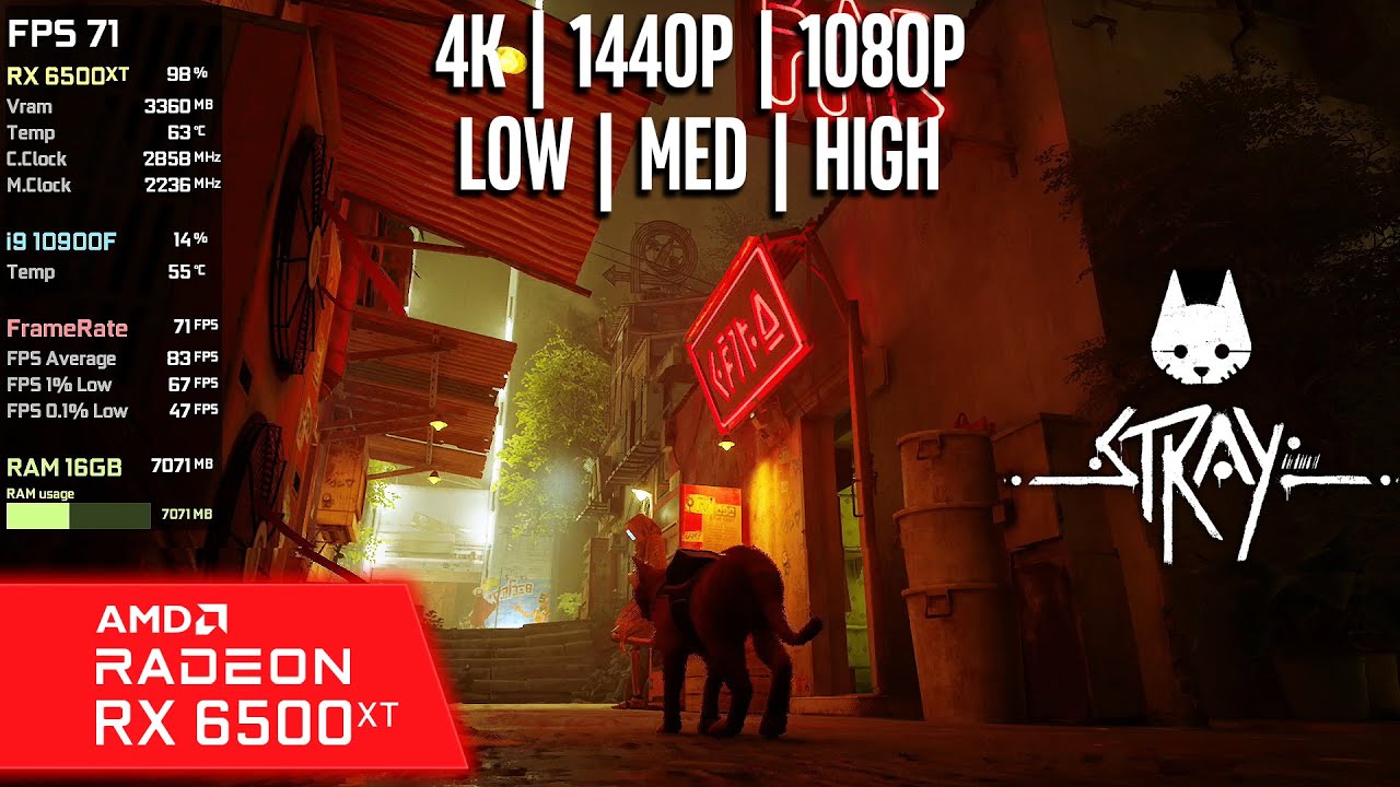 RX 6500 XT | Stray - 4K, 1440p, 1080p - High, Medium, Low