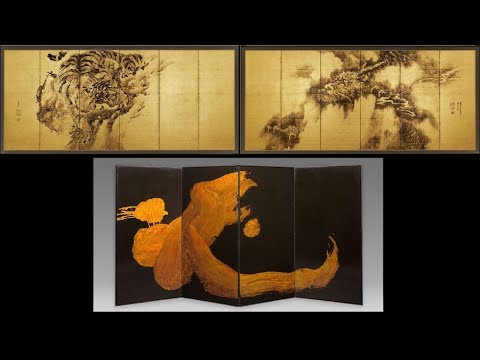 油彩『Slumbering Silver Screen』(眠る銀幕) Pair of Silver leaf Six Panel Landscape Byobu Screen by