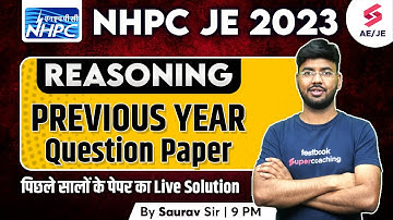 NHPC JE Previous Year Question Paper Reasoning | NHPC JE Recruitment 2023 | By Saurav Sir