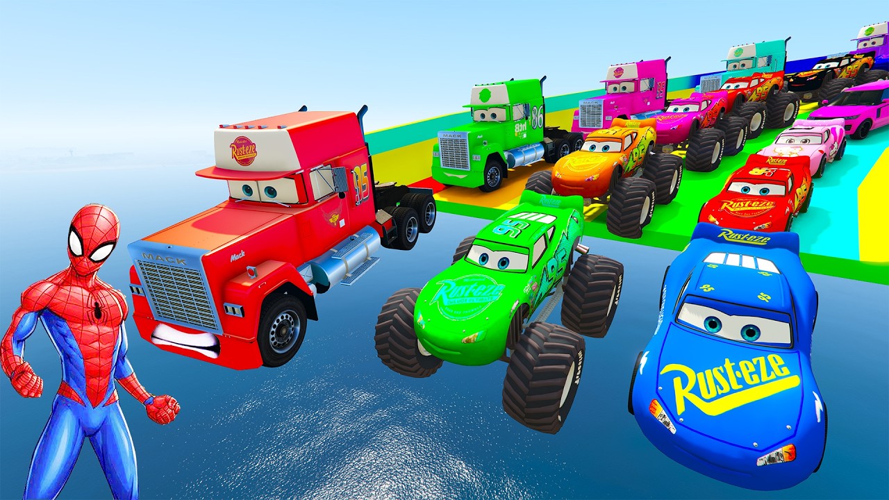 👉 Spider-Man Extreme Mega Ramp Car Race ft. McQueen | GTA 5 Mods