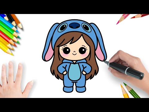 Como Desenhar uma Menina Fofa com Pijama do Stitch | Passo a Passo
