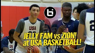 Zion Williamson vs 'Jelly Fam' Jahvon Quinerly! USA Basketball Highlights