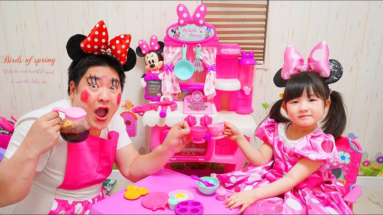 お料理ごっこ ディズニーミニーマウスキッチンでおままごとやってみた はねまりチャンネル Youtube