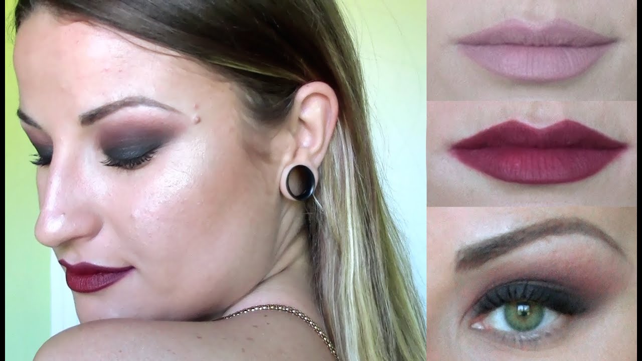 TUTORIAL:Maquillaje de fiesta AHUMADO NEGRO&GRANATE labios NUDE&ROJO SANGRE classic black smokey eye