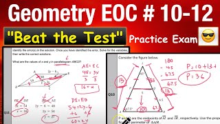 Questions #10-12 "Beat the Test" Geometry EOC Practice Exam- Midsegment, proof, parallelogram, angle