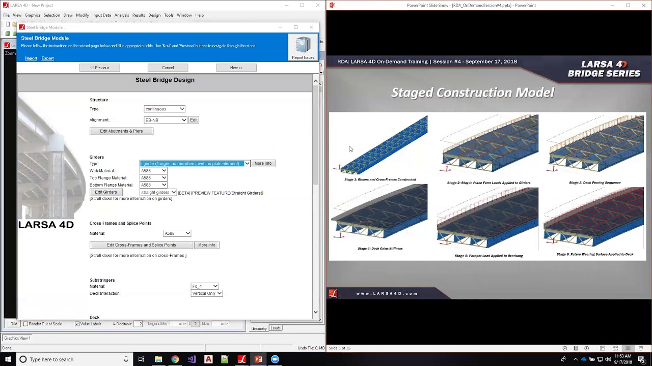 LARSA 4D Training Session #4 - Contents: LARSA 4D Steel Bridge Module

 • Generate a new Steel Girder Bridge Model
