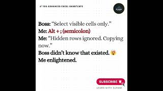 Alt + ; : Select Visible Cells Only (Ignore Hidden Rows) 👁️ #excel #selectvisible #exceltips #shorts