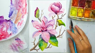 картинка: Как нарисовать магнолию акварелью поэтапно. Акварель для начинающих