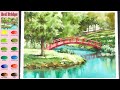 Red Bridge - Landscape Watercolor (sketch & color mixing, material introduce) NAMIL ART