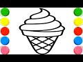 How To Draw cute Ice-cream Drawing, Painting &amp; Coloring For Kids and Toddlers_ Child Art🌈