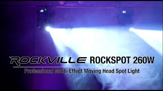 All About Your Rockville ROCK SPOT 260W White Moving Head Wireless DMX DJ Spot/Prism/Gobo Light