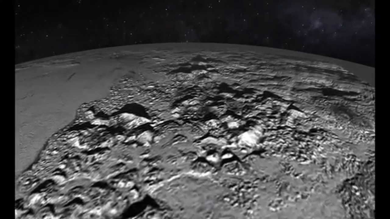 Animated Flyover of Pluto's Icy Mountain and Plains